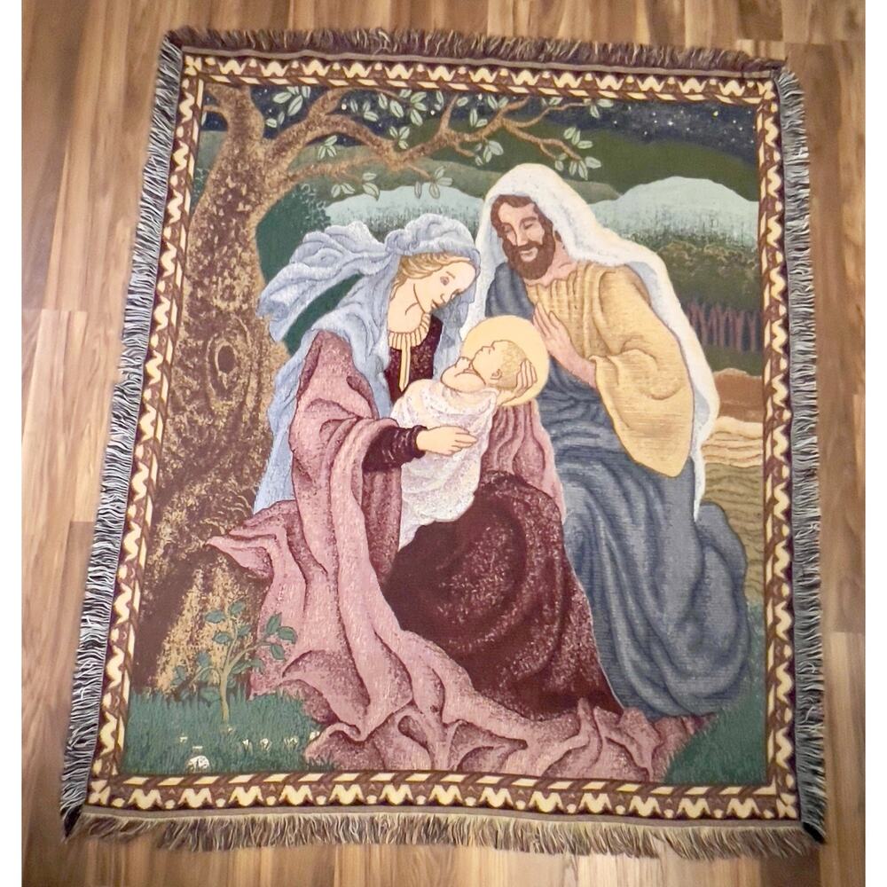 Vintage Nativity Wall Tapestry/Throw Blanket Baby Jesus Mary Joseph Holy Family